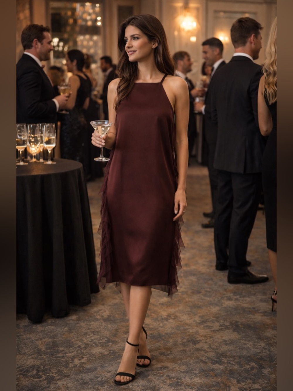 Elizabeth & James Loma Ruffle Midi Dress Burgundy Red Size 4 NWT Cocktail